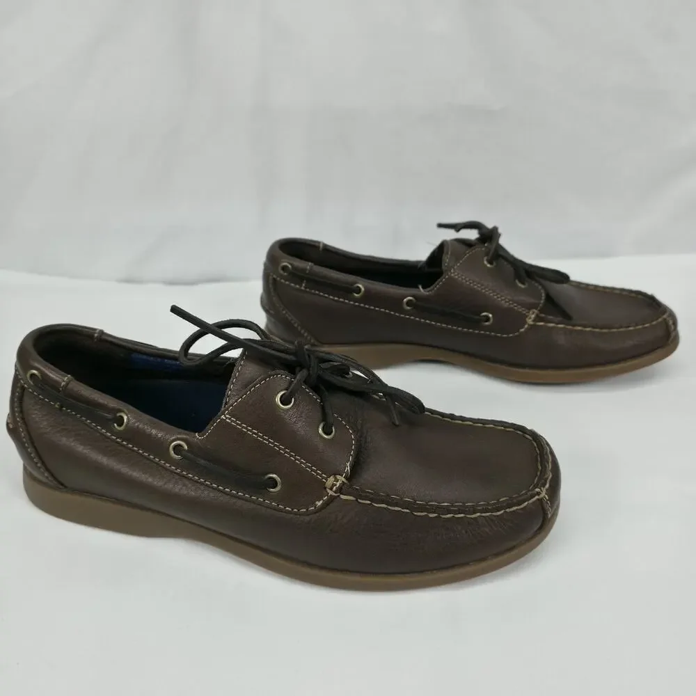 Rockport Mens 10M Handsewn Boat Shoes Brown Leather Moc Toe Casual Comfort